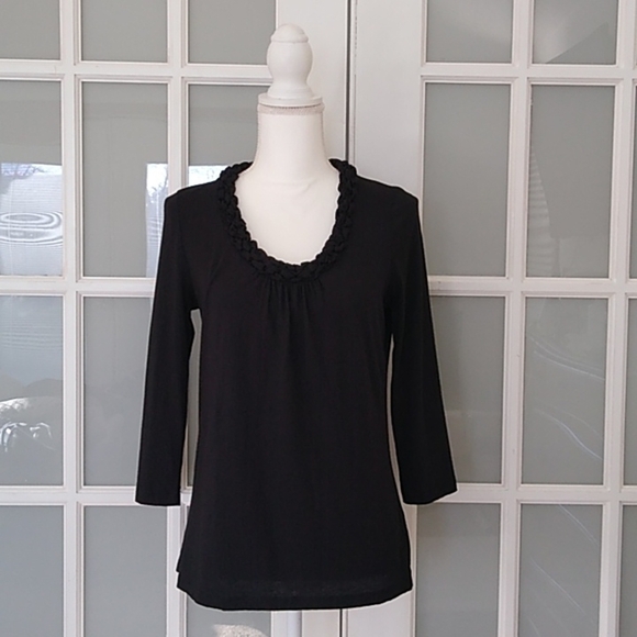 Talbots Petites Black Scoop Neck Blouse - Picture 2 of 10